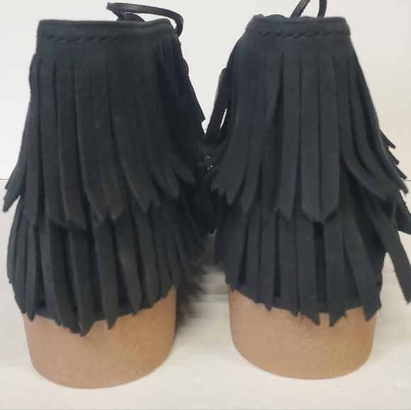 UGG Caleb black nubuck leather fringe tassel tie wedge Ankle Boots 9.5 NWOB - Picture 11 of 14